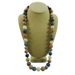 Gemstone Bead Necklace 30" Heavy 16mm Natural Stone Boho Statement